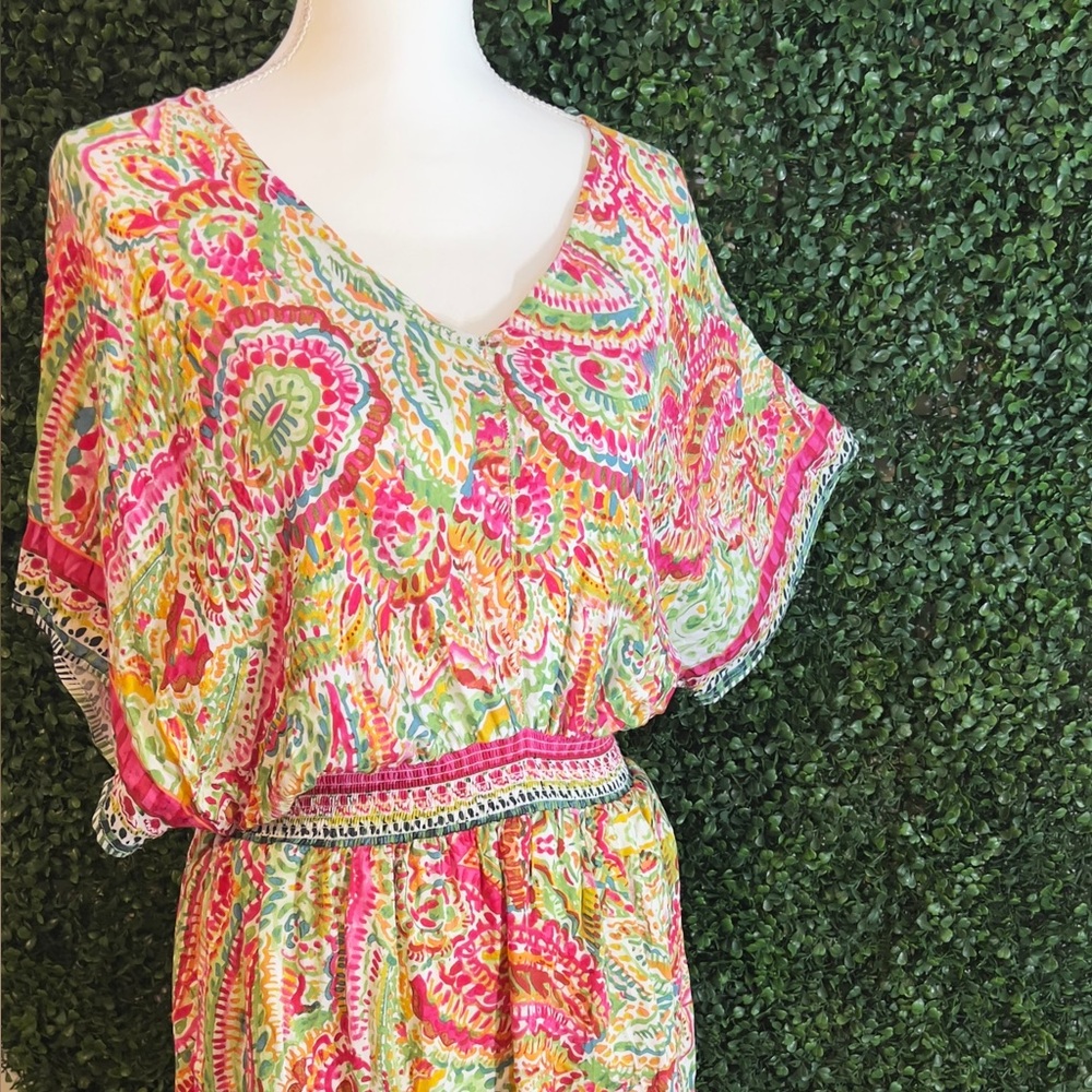EUC! Tribal Brand mini dress in vibrant paisley-like pattern! Size Medium! - Picture 3 of 12